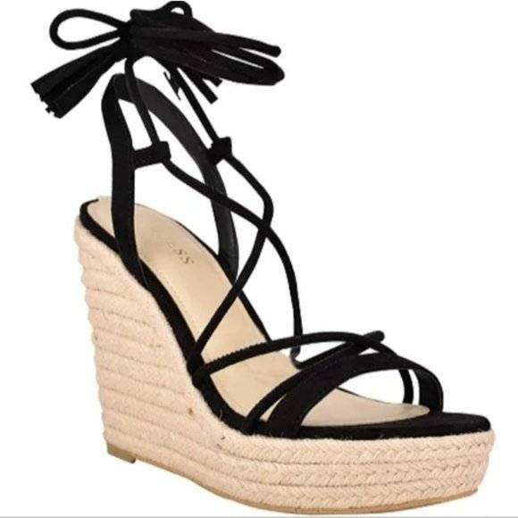 Guess Shoes - Guess Helana Wedge Espadrille Sandals Black -6.5